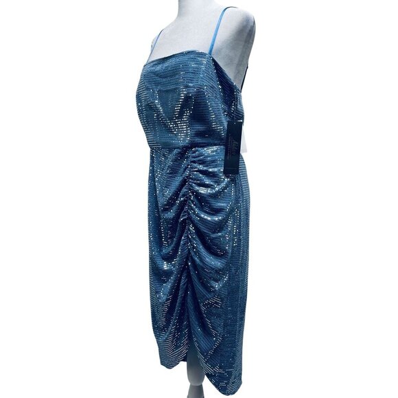 Aidan By Adrianna Papell Blue Sequin Ruched Midi party Dress Size 10 - Picture 8 of 11